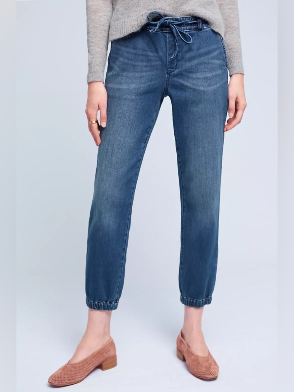 Anthropologie Pilcro Denim Joggers medium wash blue Womens size medium